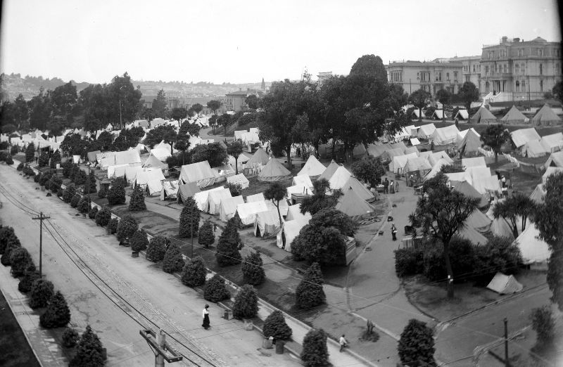 Refugee camp in Golden Gate Park, 1906