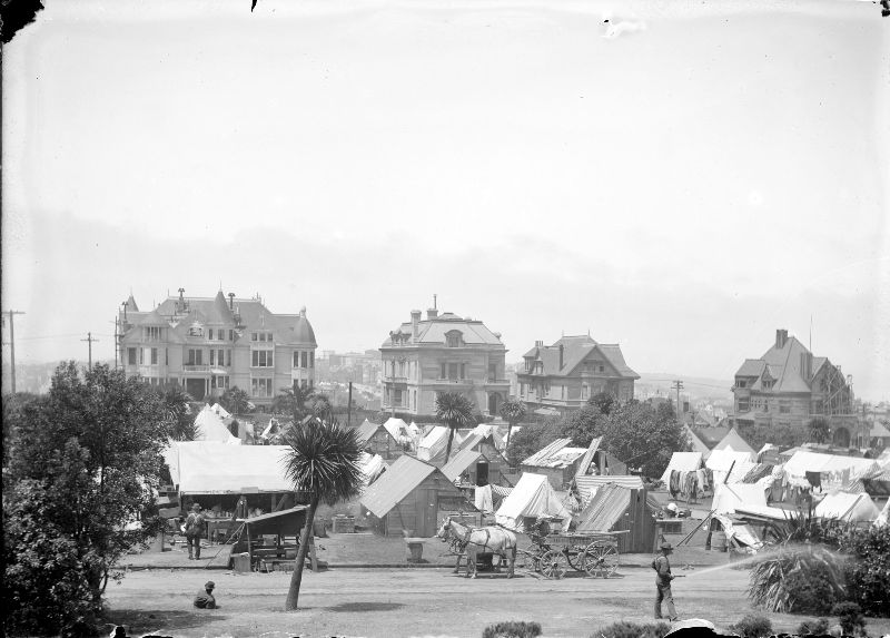 Refugee camp in Jefferson Square Park, 1906