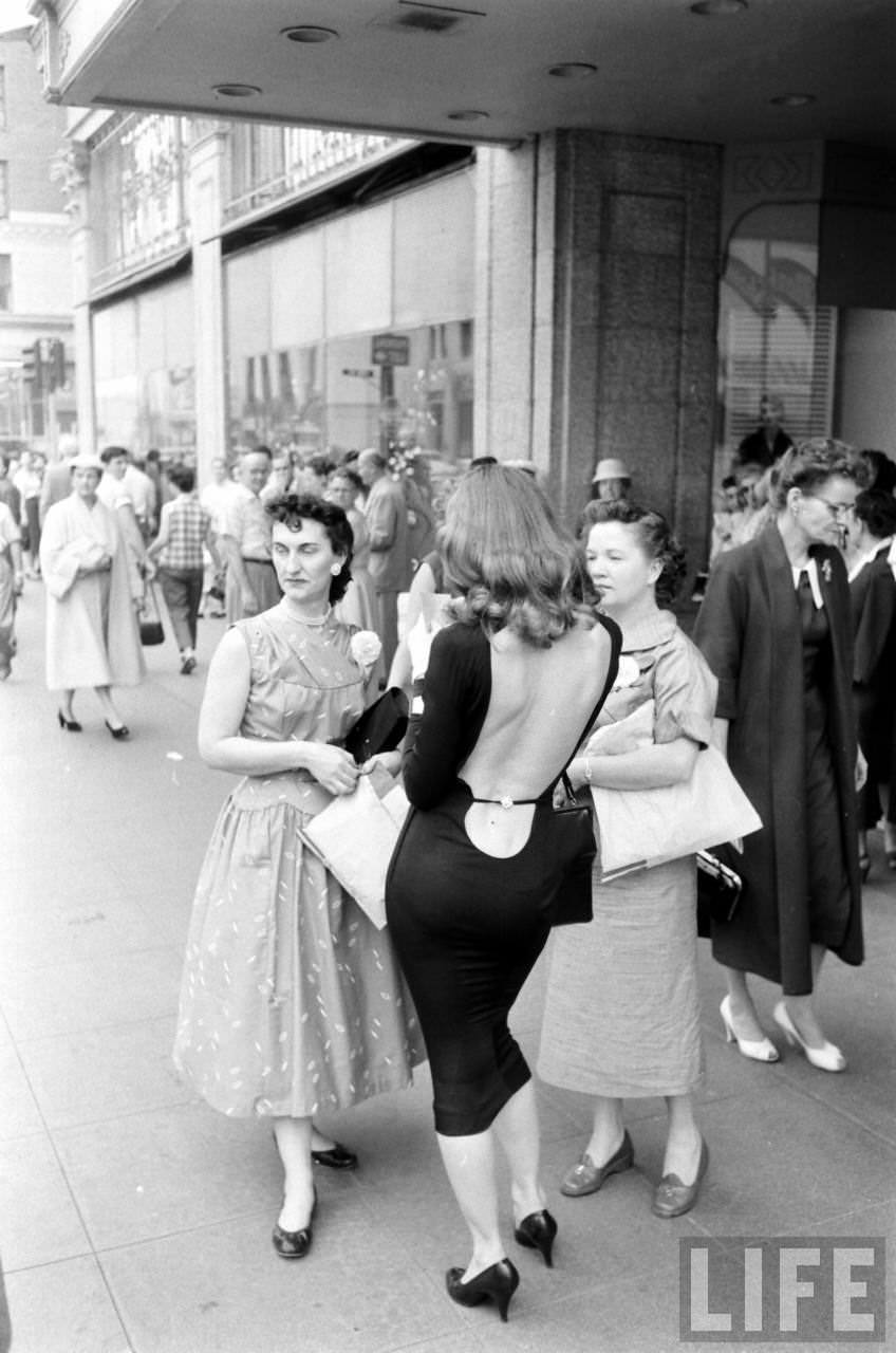 Vikki Dougan In Backless Dress on the Streets of Hollywood, Los Angeles in 1957