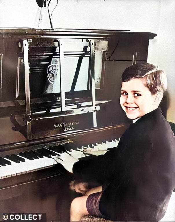 Elton John practising piano as a child, 1950s