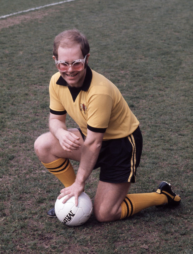 Elton John supporting his squad, Watford, 1974