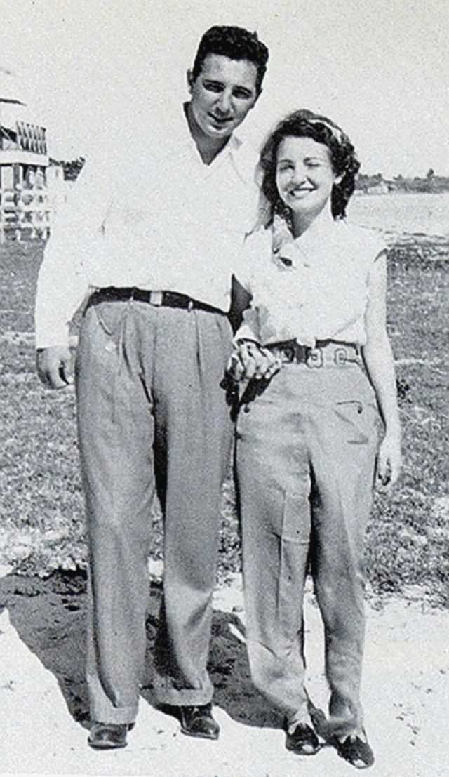With wife Mirta Diaz-Balart in 1949.