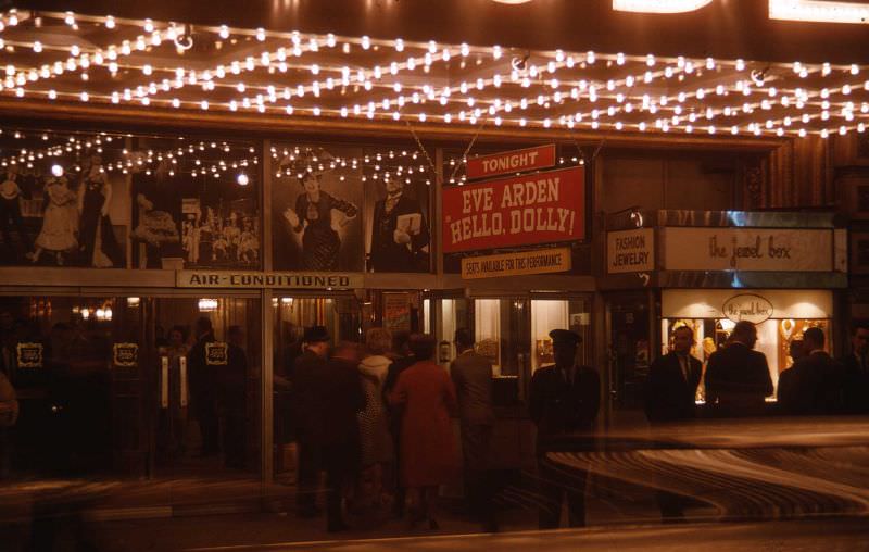 Eve Arden in Hello Dolly ticket window, Chicago, 1967