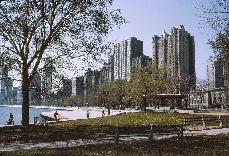Apartment buildings along lake, Chicago, 1967