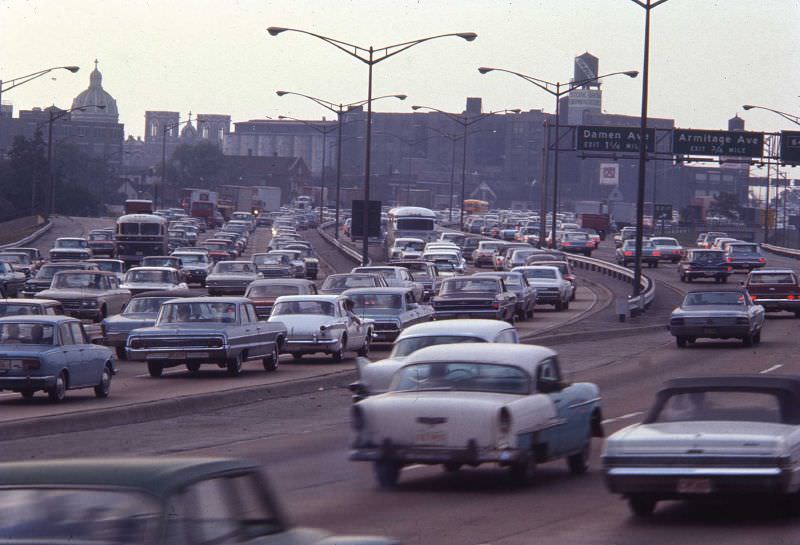 Traffic near Damen and Armitage Ave., Chicago, 1967