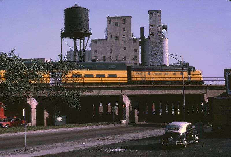 Chicago and Northwestern train on bridge, 1967