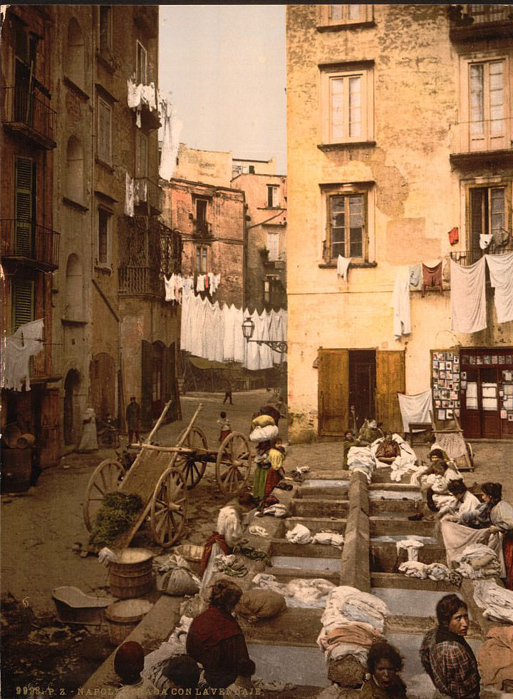 Street with washerwomen, Naples, 1890s