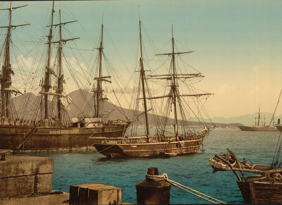 Ships in the harbor, Naples, 1890s