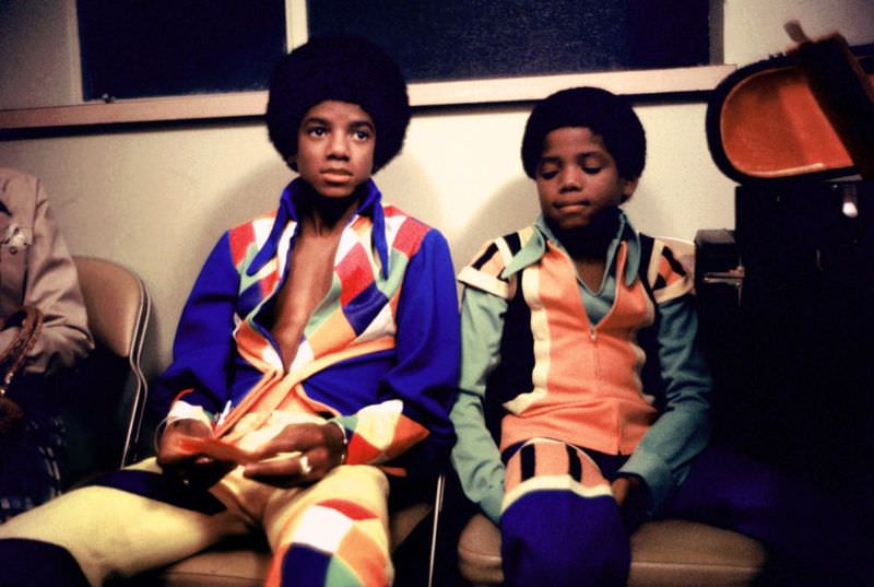 Michael Jackson and his brother Randy (right) backstage at the Inglewood Forum, August 26, 1973