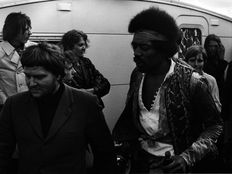 Jimi Hendrix backstage at the Love And Peace Festival on the Isle of Fehmarn, his final official concert appearance, on September 6, 1970 in Germany