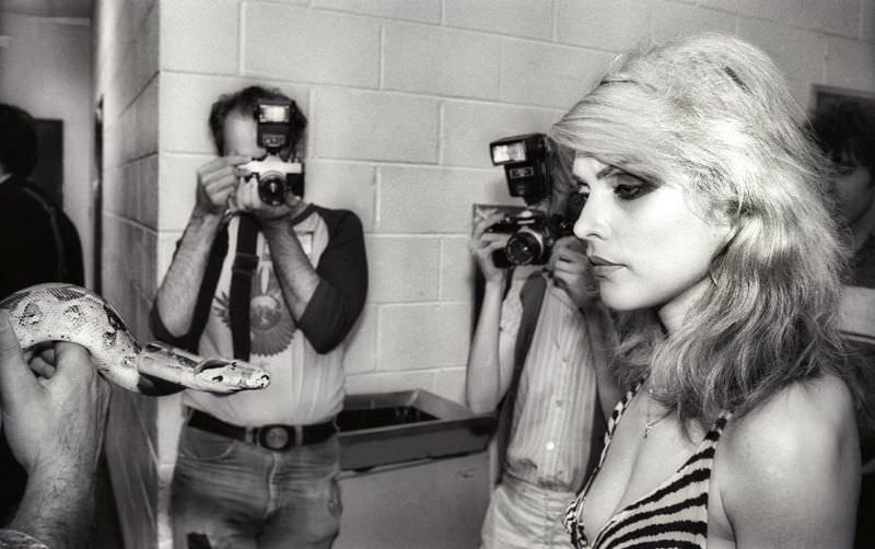 Debbie Harry meets a snake before a Philadelphia concert in 1978