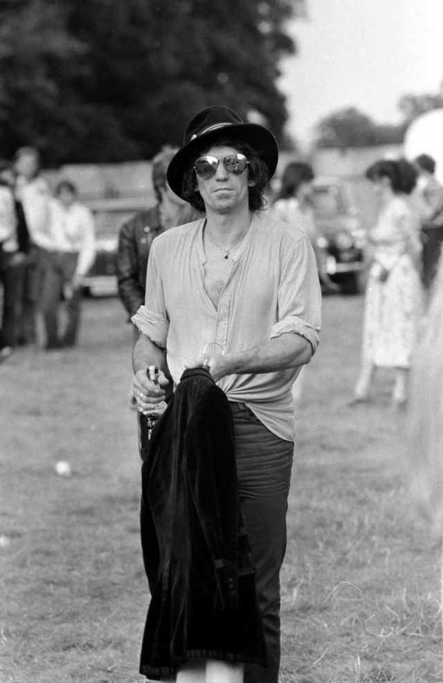 Keith Richards at Knebworth Pop Festival for a special appearance with fellow Rolling Stone Ronnie Wood, August 12, 1979
