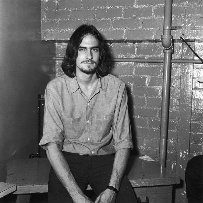 Singer-songwriter James Taylor enjoys a few moments to himself before performing at The Troubadour nightclub in Los Angeles in 1970