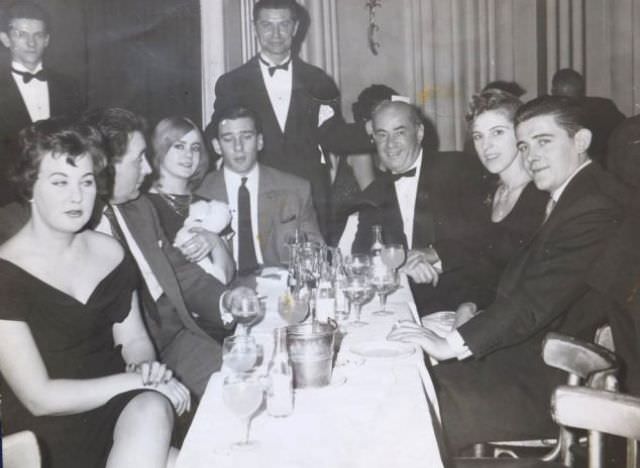 Frances Shea and gangster Reggie Kray (third and fourth from left) with friends at a London nightclub, 1962