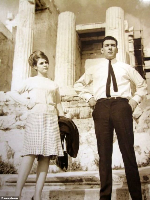 Frances Shea and Reggie Kray on their honeymoon at the Acropolis, Greece, April 1965