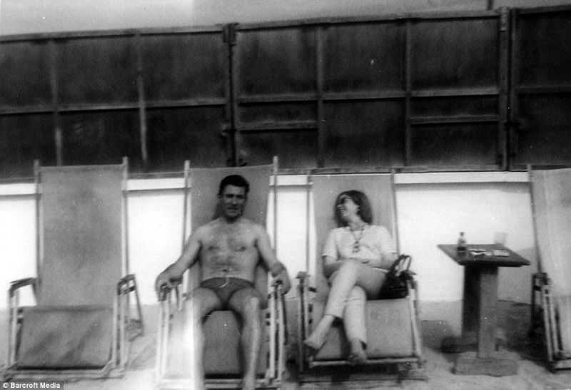 Reg and Francis sunbathing in 1962, in Southern Spain