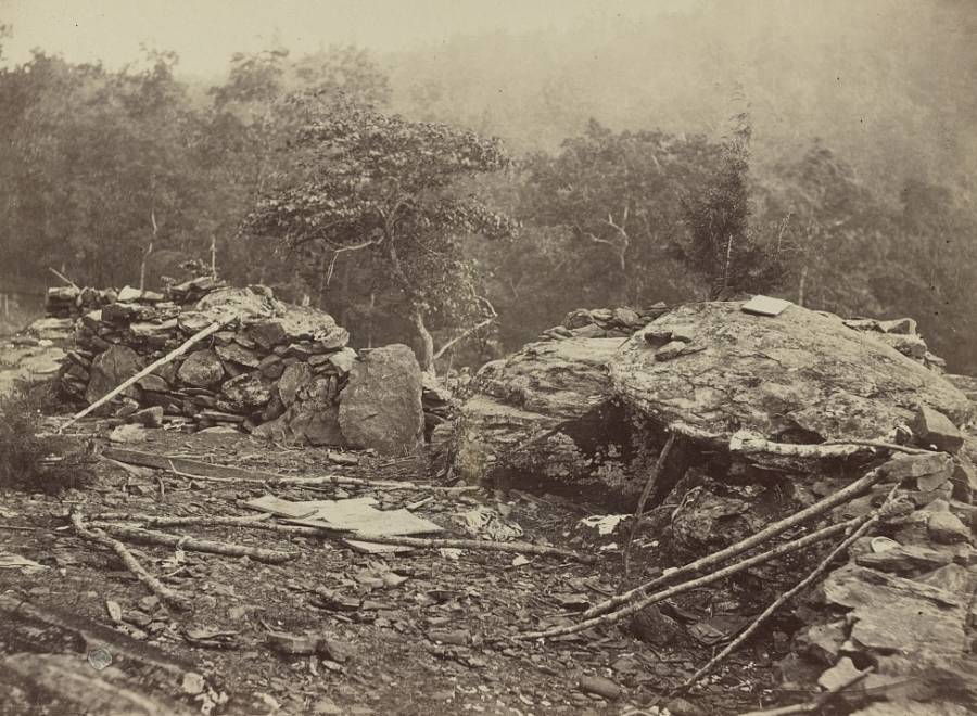 Union entrenchments on Little Round Top, a hill near the southern end of where the Battle of Gettysburg was fought.