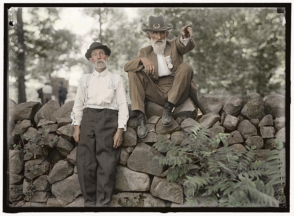 Two survivors of the Battle of Gettysburg at the 50th anniversary reunion, July 1913.