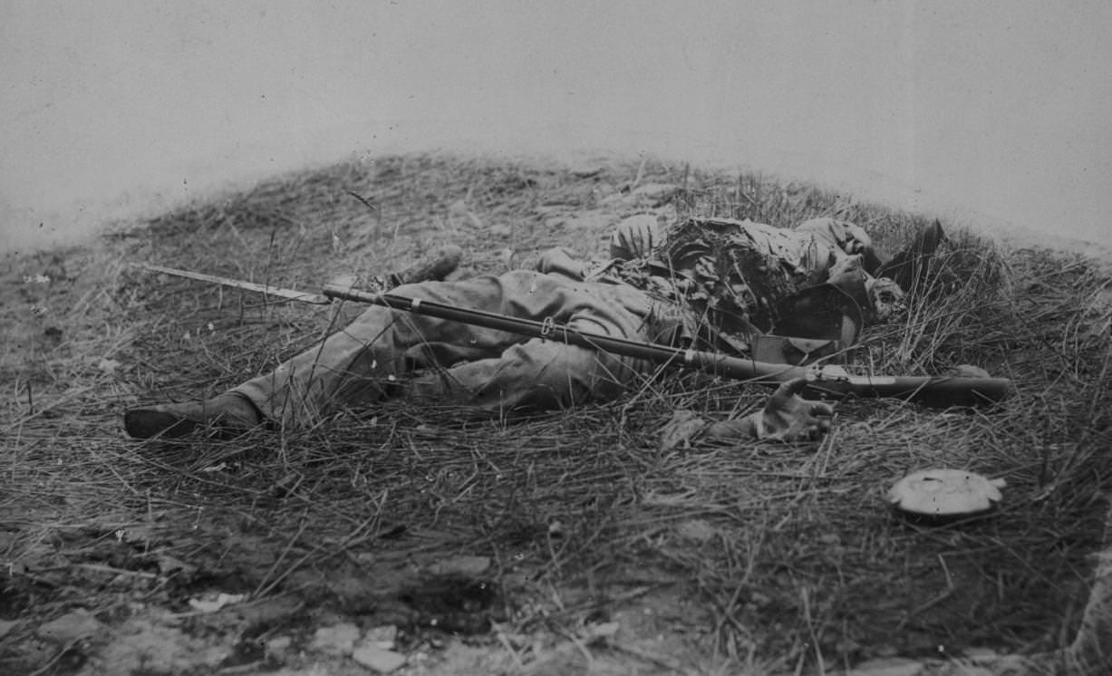 A Confederate sharp-shooter, who had been killed by a shell at battle of Gettysburg, James F. Gibson,1863