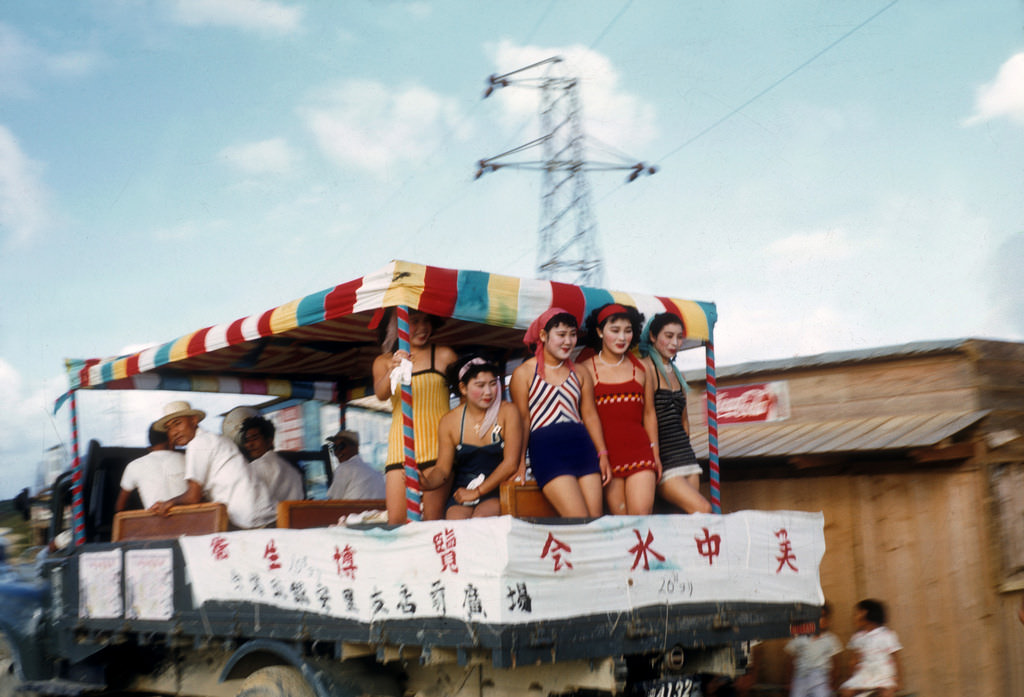 Girls crusading for the Society of Preservation of Chastity, Morals & Birth Control, Okinawa, 1950s