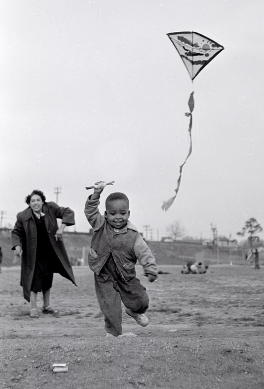 A kid flying a kite, Atlanta, 1952