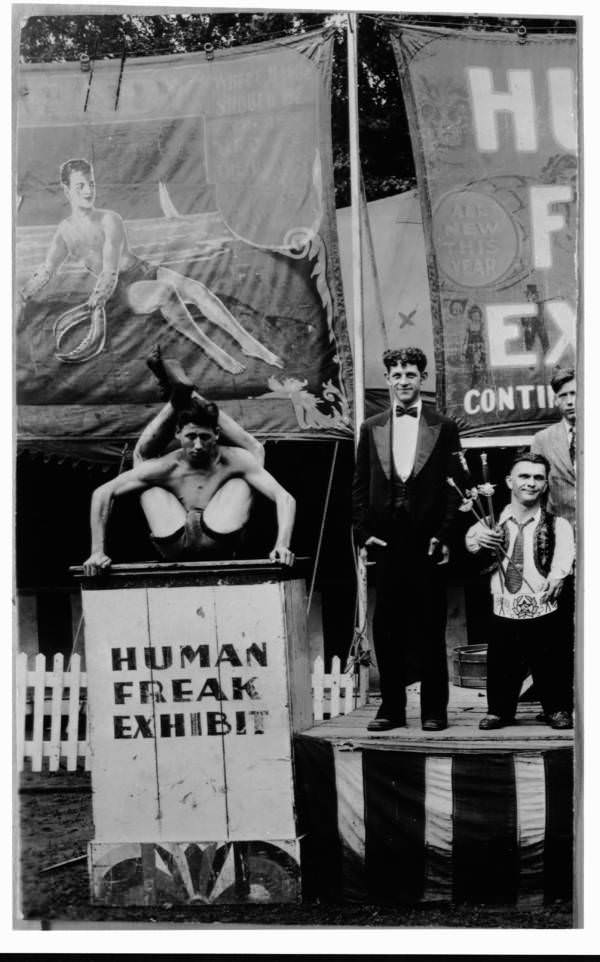 Contortionist at a "freak" show, 1925