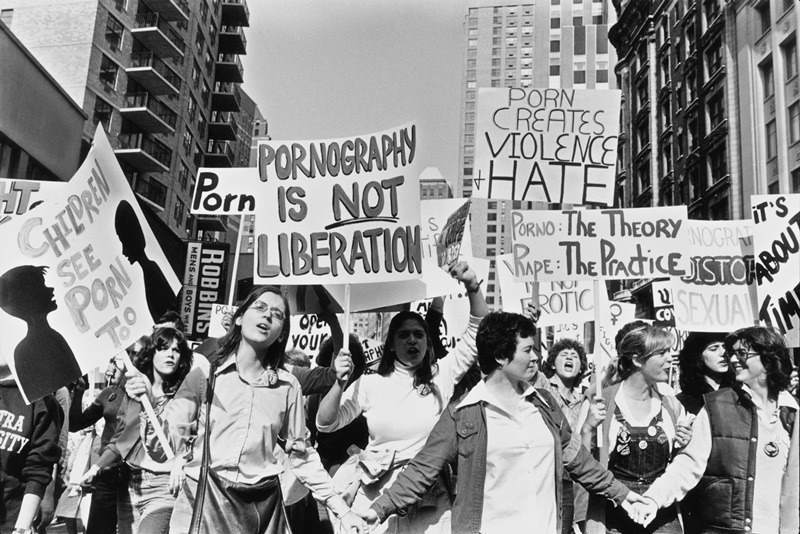Women protesting against Pornography, which marched through the neighborhood in 1979.