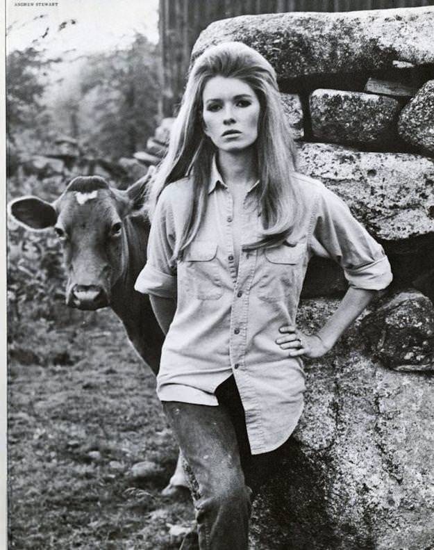 Martha Stewart hanging out with a cow in the 60s.