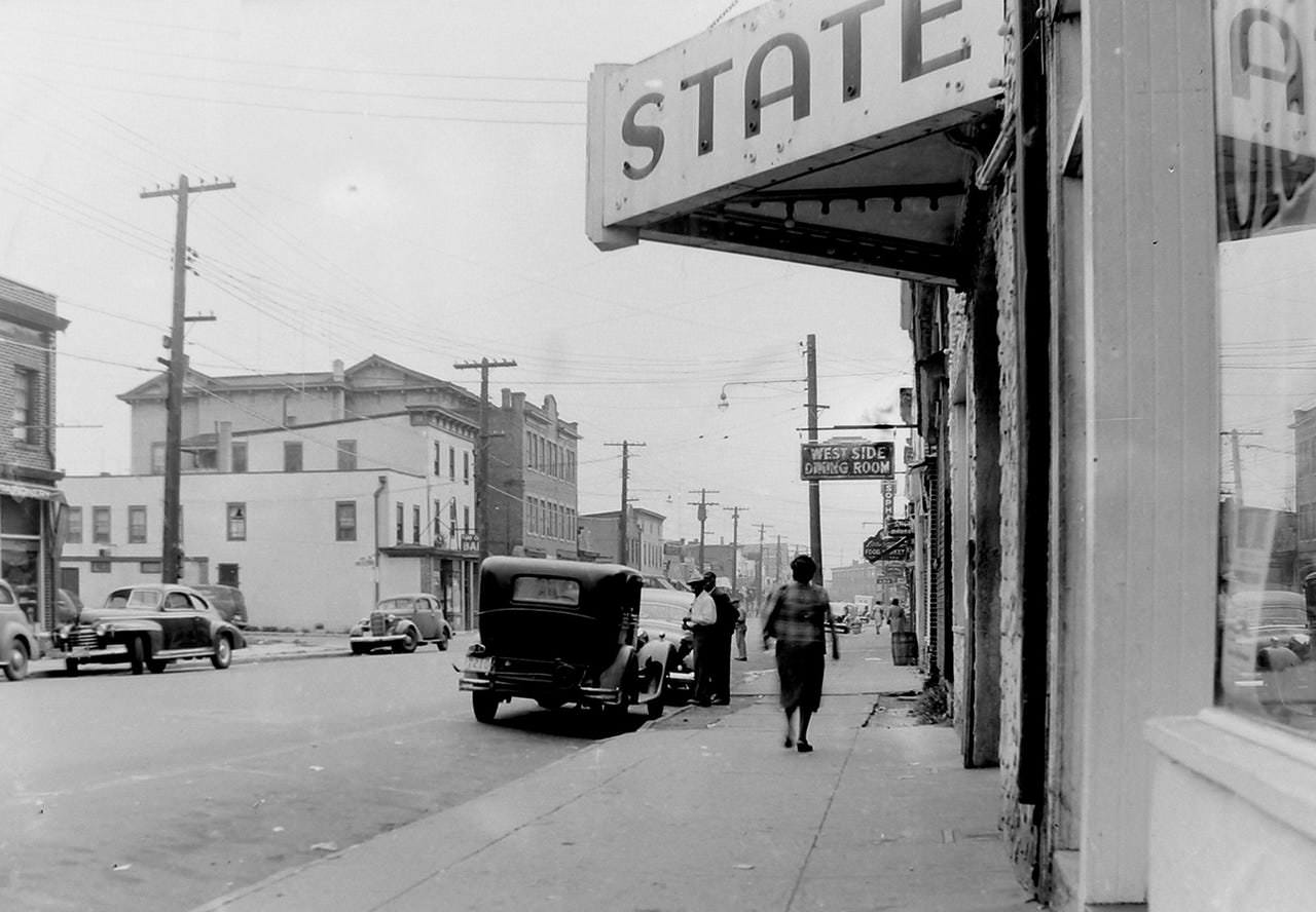 Looking east along Springwood Avenue past the State Ballroom, Asbury Park, 1940s