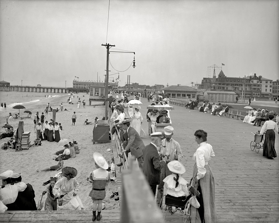 Boardwalk and beach, Asbury Park. 1905