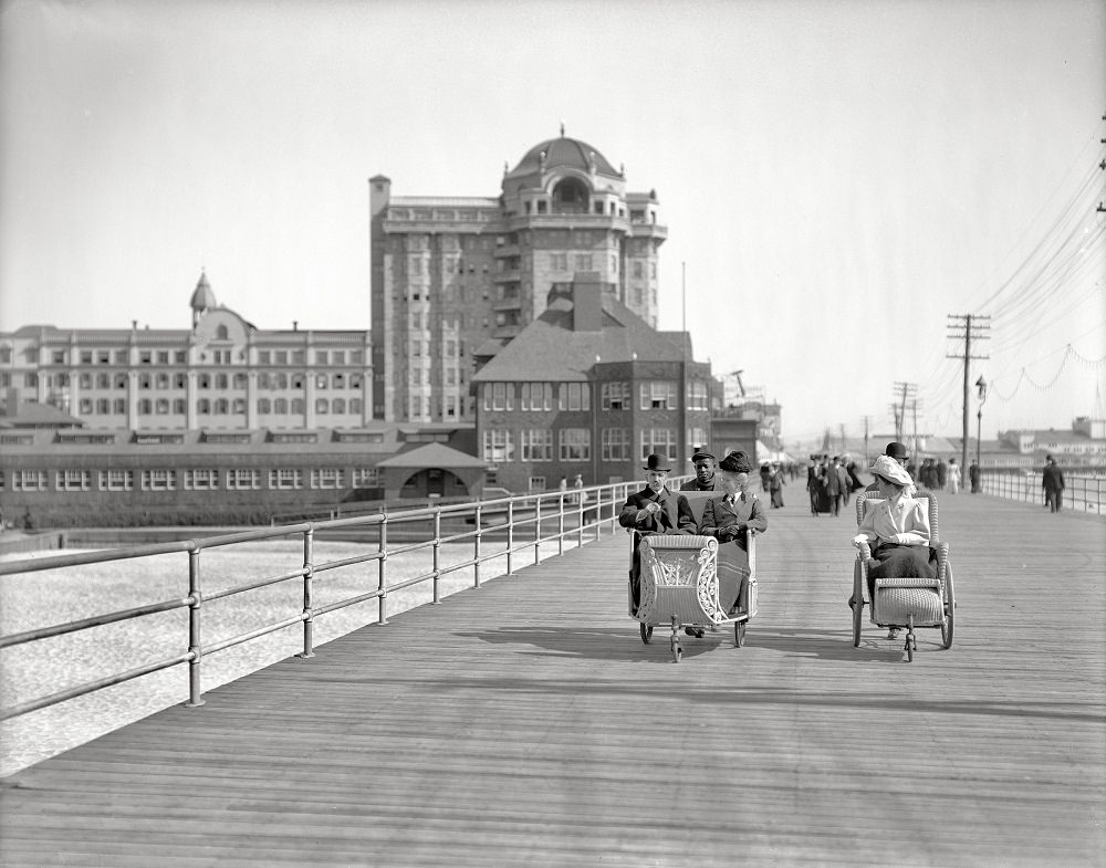 Rolling chairs on the Boardwalk, Atlantic City. The Jersey shore circa 1906