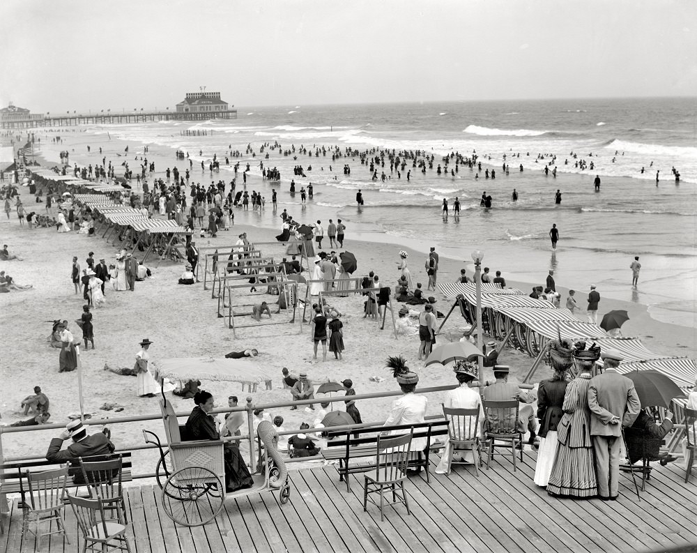 Atlantic City boardwalk and bathing beach, 1908