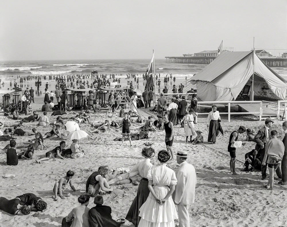 The bathing hour, Atlantic City. The Jersey Shore circa 1908
