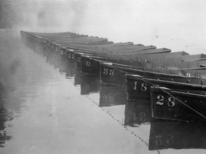 Row boats at rest in Burnet Woods at 8.30 am, Cincinnati, Ohio September 19th, 1939