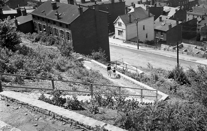 Sisters on the stairway down from Jackson Hill Park to Mulberry Street, just west of Dorsey St., June 11th, 1939