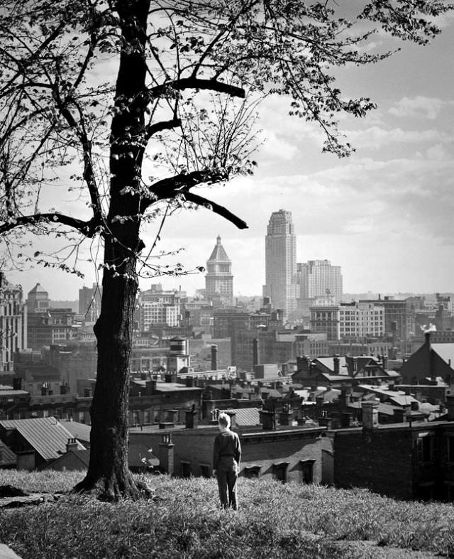 View of downtown from the George Hunt Pendleton House at 559 Liberty Hill in the Prospect Hill District, May 1939