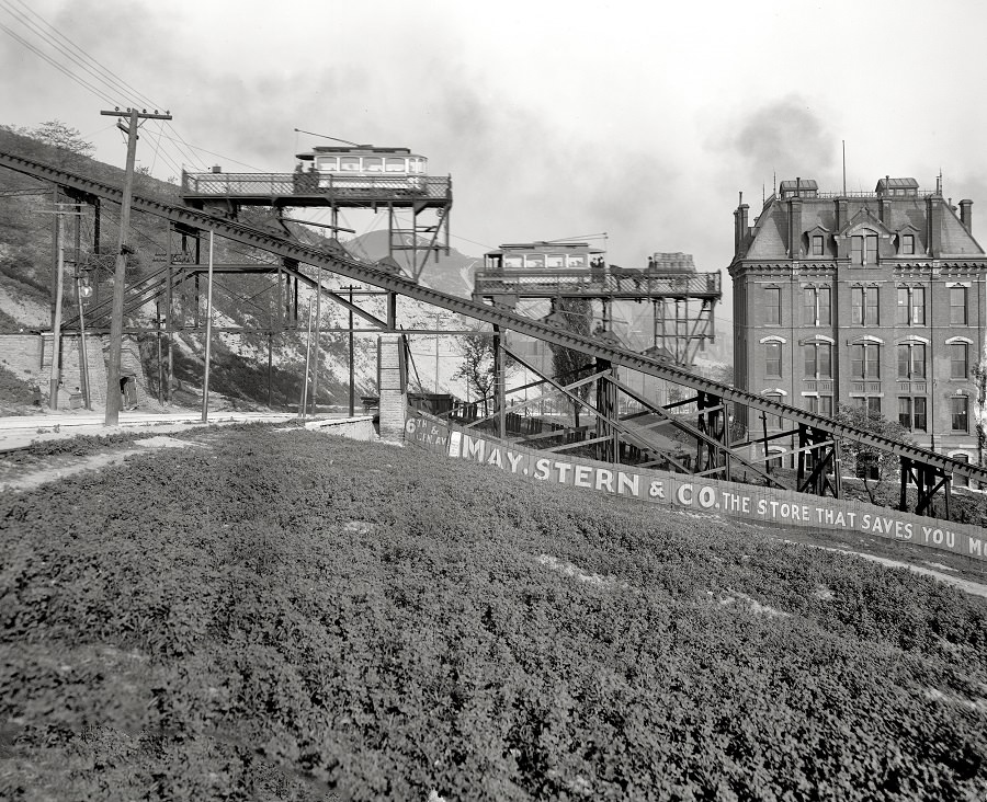 Up the hill by trolley, Cincinnati circa 1909.