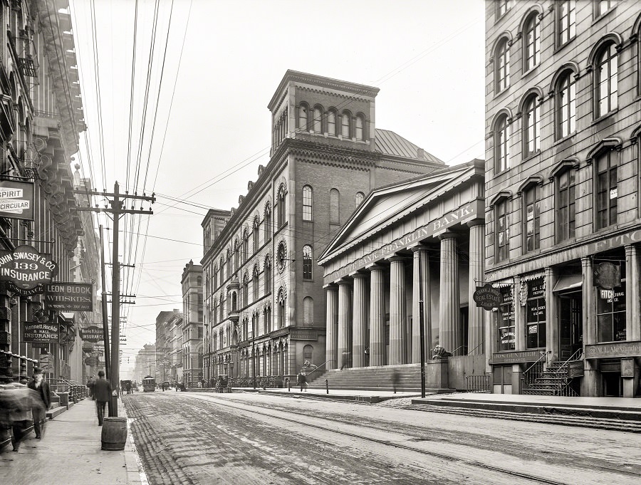 Lafayette and Franklin Banks and Masonic Temple, Third Street, Cincinnati circa 1900