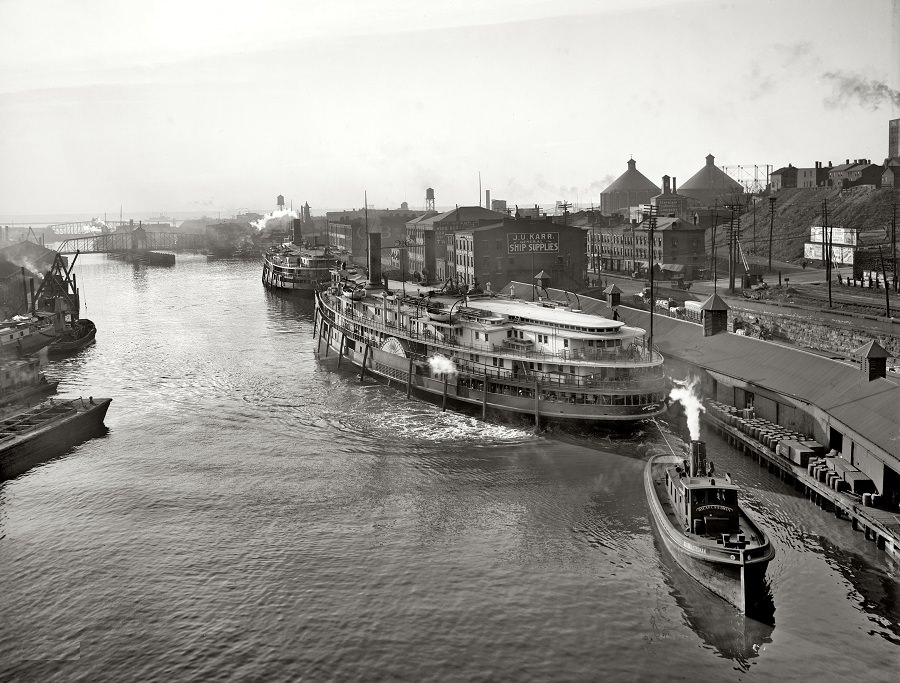 Cuyahoga River from the Viaduct, Cleveland, Ohio, circa 1905
