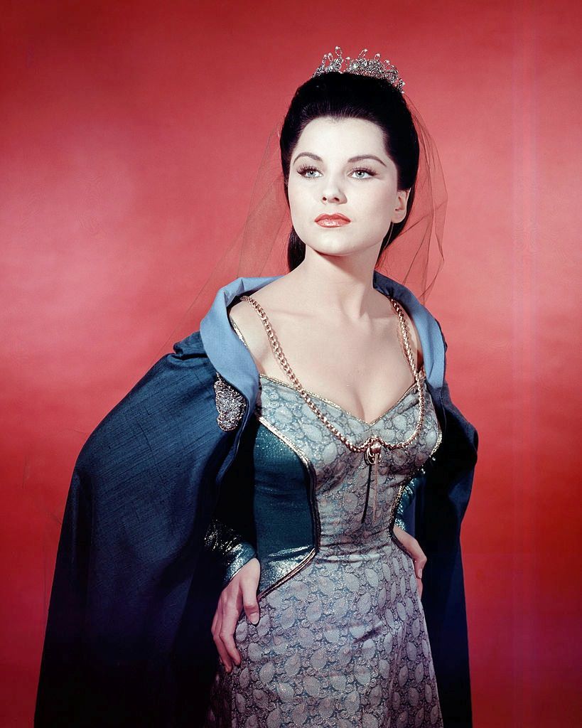 Debra Paget in medieval costume as Ilene in 'Prince Valiant', 1954