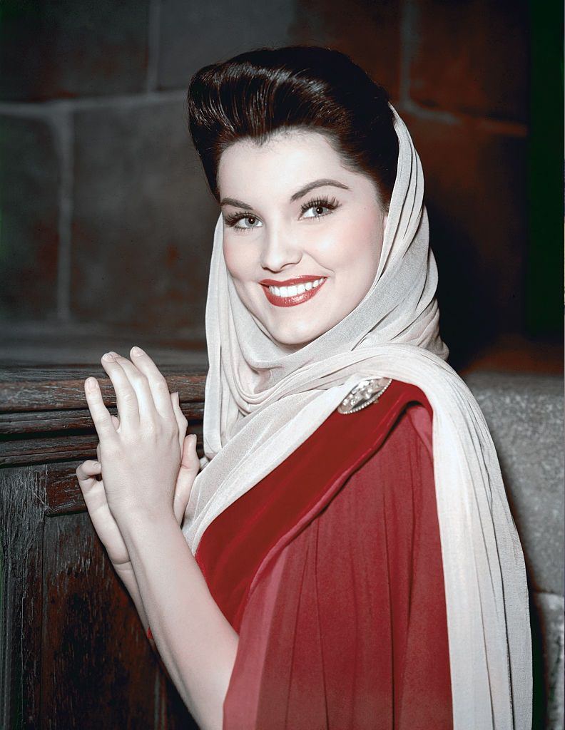 Debra Paget on the set of Prince Valiant directed by Henry Hathaway.