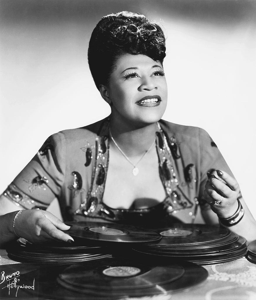 Ella Fitzgerald showing her Vinyl records, 1945