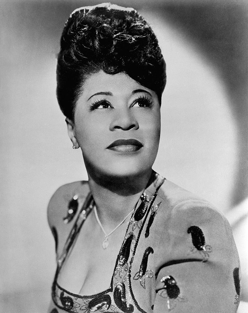 Portrait of Ella Fitzgerald in a sequined dress, 1940s