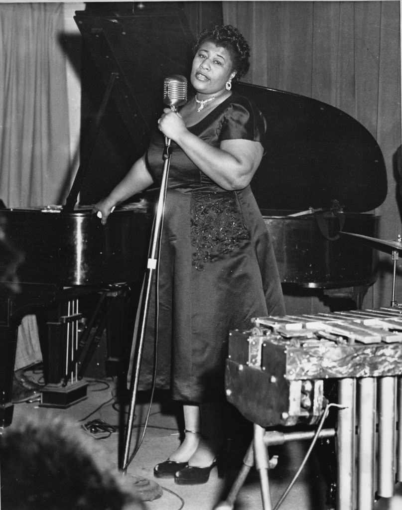 Ella Fitzgerald performs on stage, USA, 1955