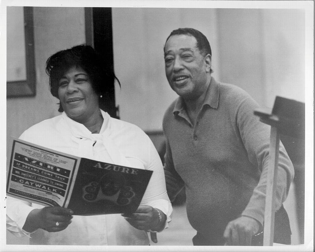 Ella Fitzgerald with Duke Ellington on the release of 'Ella Sings The Duke Ellington Songbook' which came out in 1957