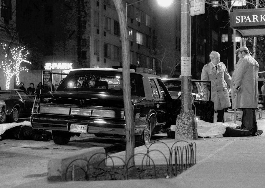 Mafia boss Paul Castellano lies dead after being killed in front of Sparks Steakhouse at 46th Street and Third Avenue, 1985