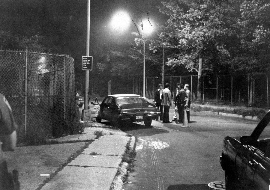 The brown 1968 Buick Skylark, belonging to Robert Violante, parked in Bath Beach, Brooklyn, New York City, where Violante and Stacy Moskowitz were shot by American serial killer, David Berkowitz (a.k.a. "Son of Sam").