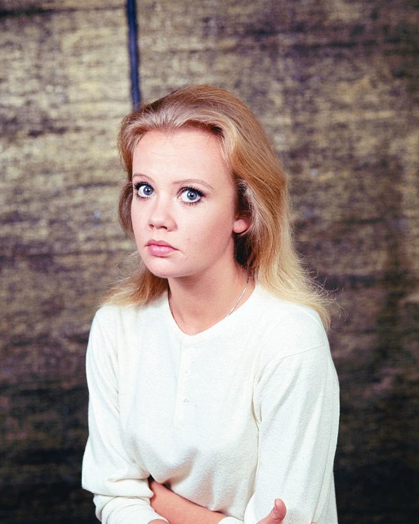 Hayley Mills wearing a white woollen jumper, 1965