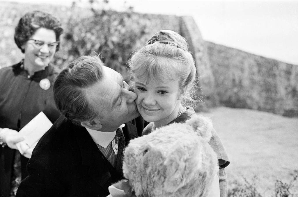 Hayley Mills celebrating her 17th birthday with her father, actor John Mills, 18th April 1963.