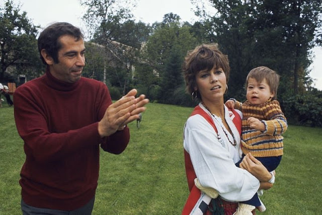 Jane Fonda with her husband Roger Vadim and daughter Vanessa at their home